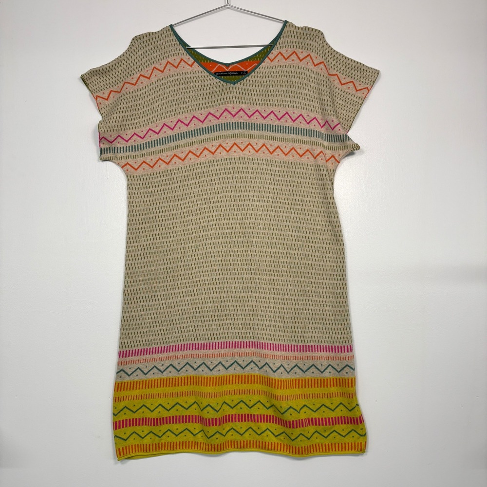 Gudrun Sjoden Womens Knit Tunic Dress Sz M Multicolor Recycled Cotton Geometric